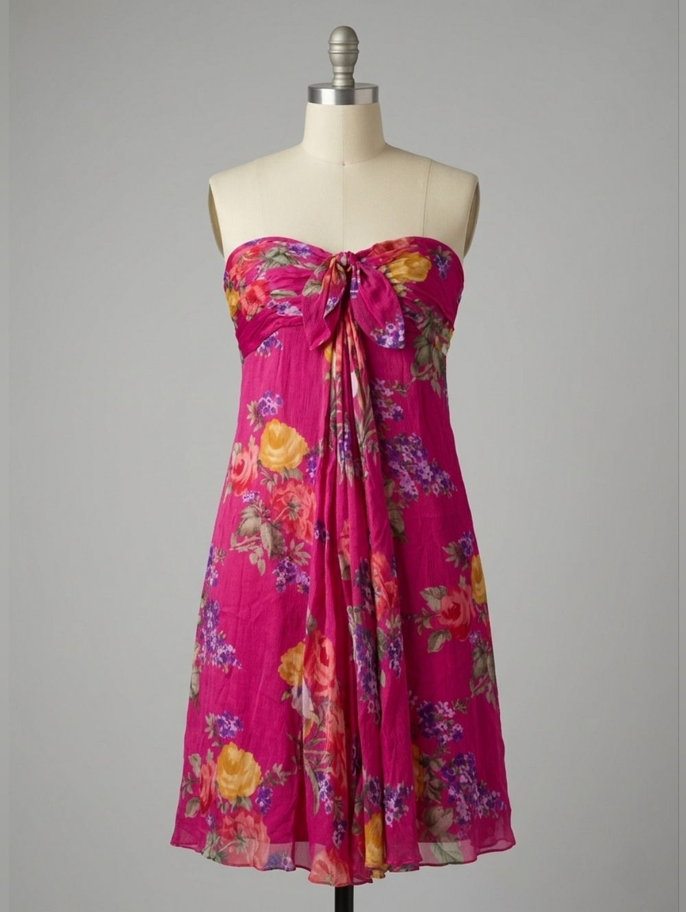 VTG Y2K Lauren Ralph Lauren Silk Strapless Floral Dress 6 Empire Waist Feminine